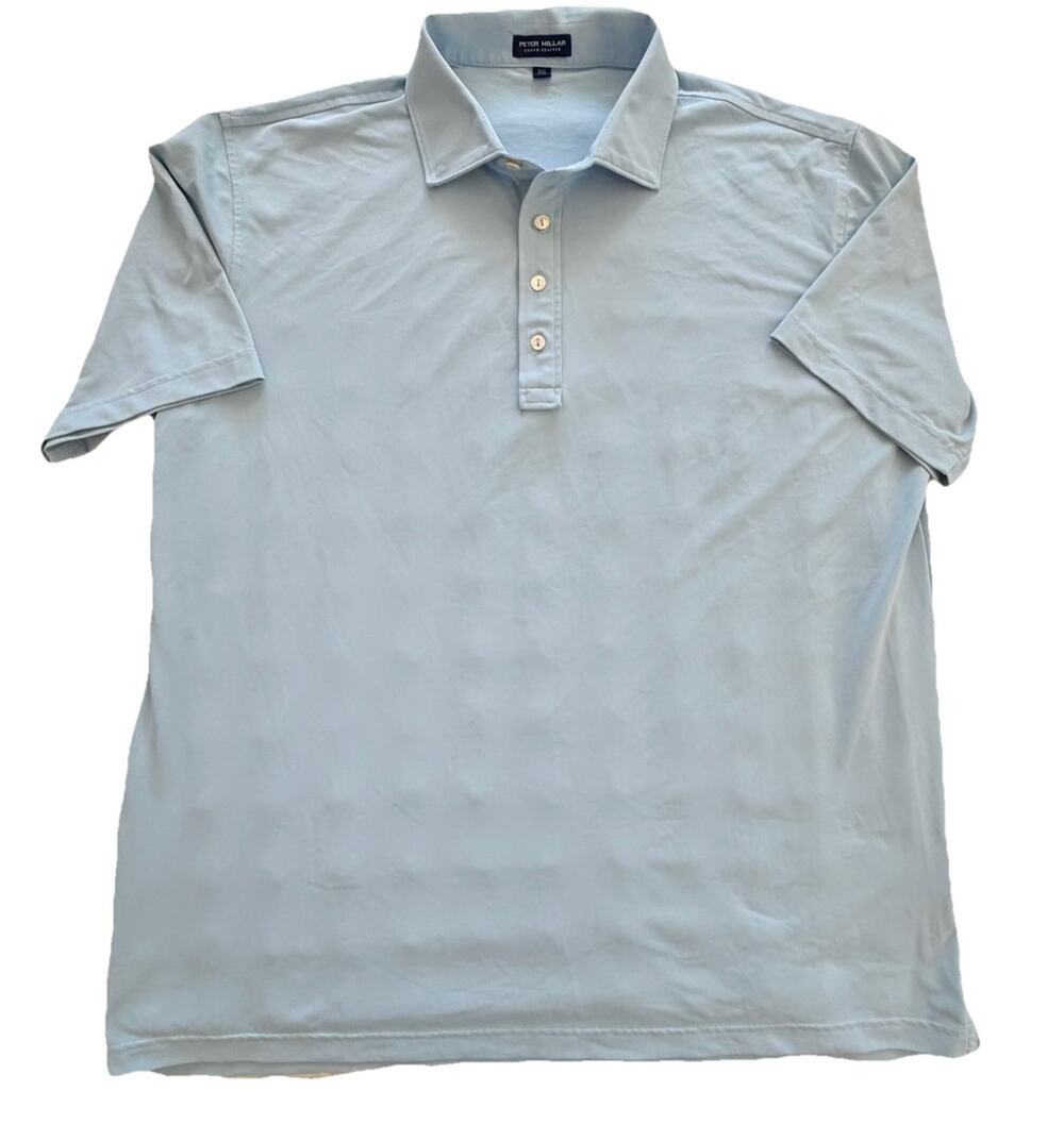 Peter Millar Crown Crafted Blue Polo Shirt Logo XXL Stretch Golf Preppy